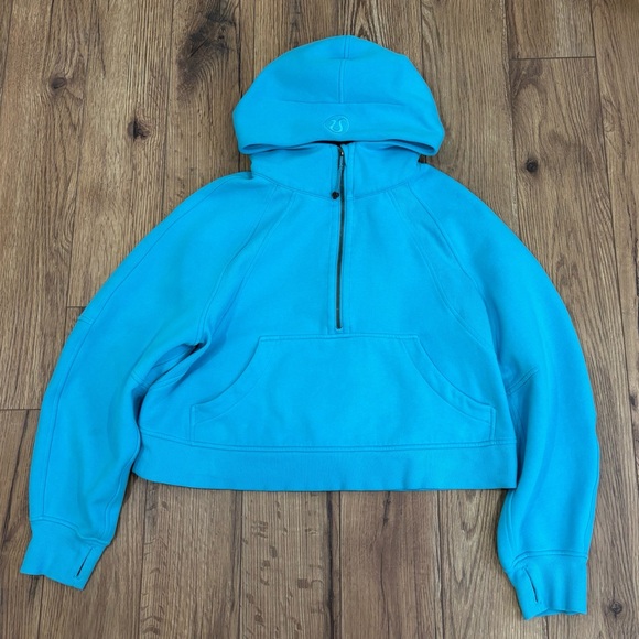 lululemon athletica Tops - Lululemon Scuba Oversized Half Zip Hoodie In Electric Turquoise Size M/L